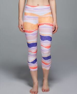Lululemon True Self crop Bleacher stripe white iris flower high rise legging